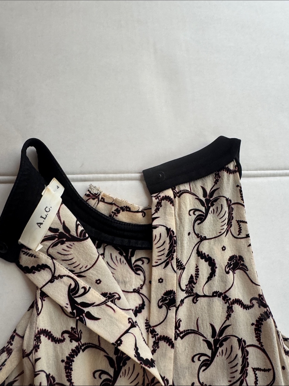 A.L.C. Cream Halter Tank with Black Floral Vine Pattern - Picture 5 of 5